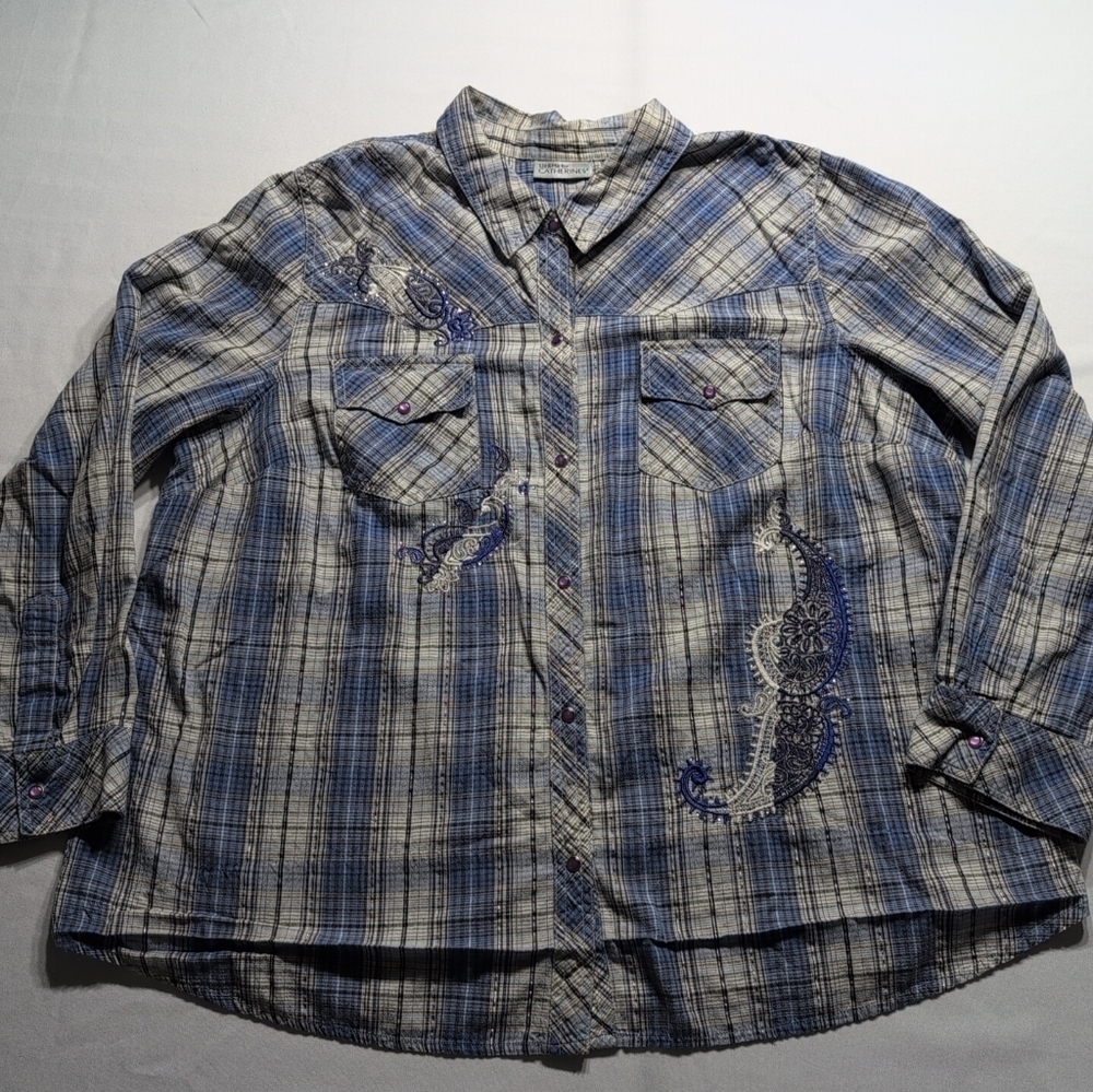 Catherines Blue and Gray Casual Button Down Shirt